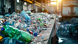 Piles of Plastic Bottles on Sorting Table at Garbage Processing Plant