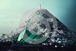 Piles of plastic waste washed up on beach, highlighting the impact of single-use plastics on the environment AI
