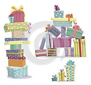 Piles of presents. Doodle heaps of gift boxes photo