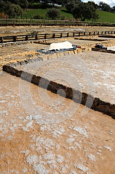 Piles of salt. Roman salt flats of Iptuci in Prado del Rey, Andalusia, Spain