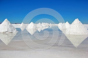 Piles of salt at Salar de Uyuni