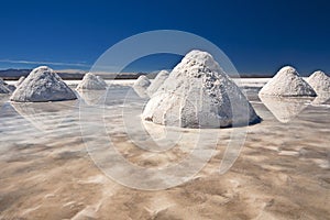 Piles of salt in Salar de Uyuni