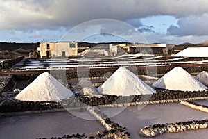 Piles of salt in the Salinas de Janubio, Lanzarote