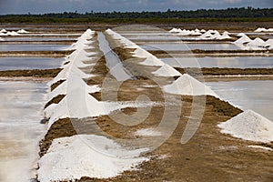 Piles of salt at a salt pan