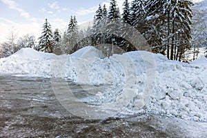 Piles of snow from plowing