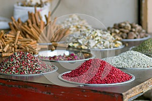 Piles of spices and herbs in the Mahane Yehuda market in Jerusalem