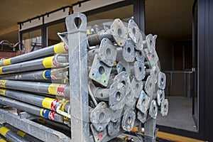 Piles of used scaffolds that can be reassembled.