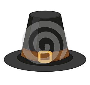 Pilgrim hat icon, flat style. Thanksgiving headdress. Isolated on white background. Vector illustration. photo