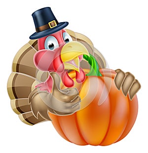 Pilgrim Hat Thanksgiving Turkey and Pumpkin photo