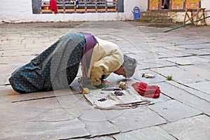 Pilgrim at the Jakar Dzong, Jakar, Bhutan