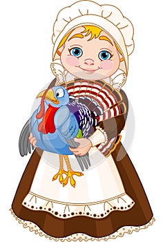 Pilgrim lady with turkey photo