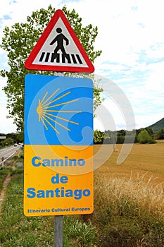 Pilgrim road sign pedestrian way of saint James photo