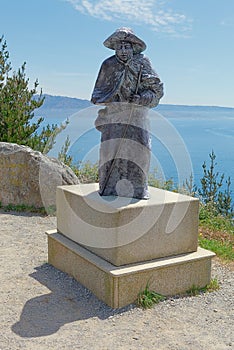 Pilgrim statue at Cape Finisterre, Galicia, Spain