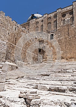 Pilgrim Steps at the Southern End of the Western Wall in Jerusalem photo