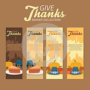 Pilgrim Thanksgiving Celebration Stand Banners Collection With Ornament and Foods