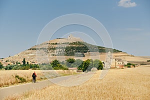 Pilgrim Walking the Camino of Santiago In Spain Countryside