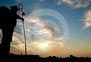 Pilgrim in the Xacobeo way to Santiago, Galicia, Spain