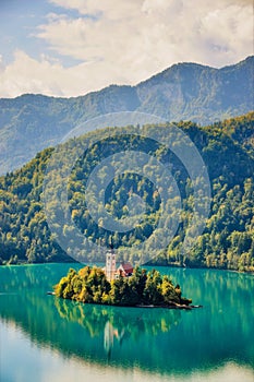 Pilgrimage Church of the Assumption of Maria in Bled lake, Slovenia