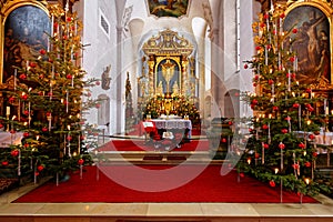 Pilgrimage church sanctuary background festive Christmas decoration photo