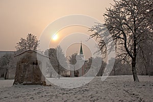 Pilgrimage place by winter morning