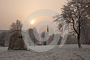 Pilgrimage place by winter morning photo