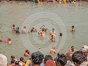 Pilgrims bathing in Haridwar