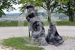 Pilgrims to Santiago de Compostela statue in Hoghenberg, Germany