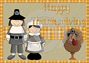 Pilgrims and Turkey Happy Thanksgiving Background photo