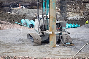 Piling Rig or industrial machinery for drilling holes photo