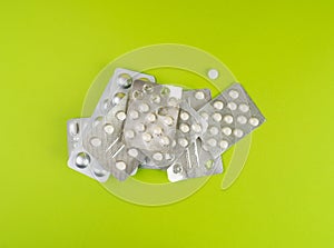 Pill Blister on Color Background, Silver Medicine Capsule Package, Drugs Packaging, Pill Pack