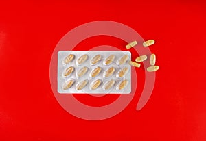 Pill Blister on Color Background, Silver Medicine Capsule Package, Drugs Packaging, Pill Pack