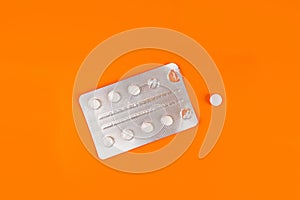 Pill Blister on Color Background, Silver Medicine Capsule Package, Drugs Packaging, Pill Pack