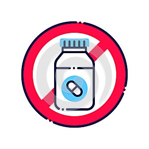 Pill bottle allergy line color icon. Allergic reaction to drug. Medication intolerance. Hypersensitivity to the individual