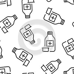 Pill bottle icon in flat style. Drugs vector illustration on white isolated background. Pharmacy seamless pattern business concept