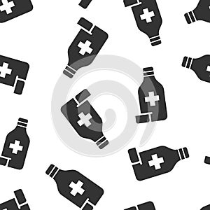 Pill bottle icon in flat style. Drugs vector illustration on white isolated background. Pharmacy seamless pattern business concept