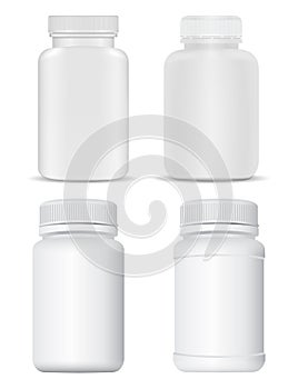 Pill bottle mockup White plastic supplement bottle