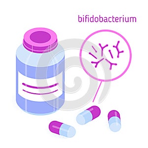 Pill bottle and pills with bifidobacteria