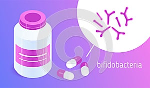 Pill bottle and pills with bifidobacteria photo