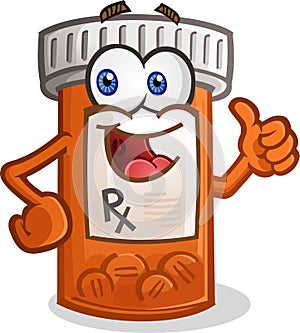 Pill Bottle Smiling Cartoon Character