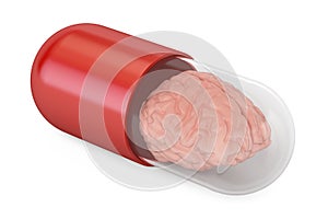 Pill Capsule with Brain, 3D rendering