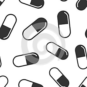 Pill capsule icon in flat style. Drugs vector illustration on white isolated background. Pharmacy seamless pattern business