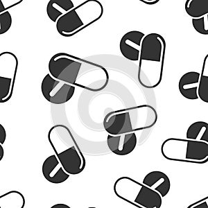 Pill capsule icon in flat style. Drugs vector illustration on white isolated background. Pharmacy seamless pattern business