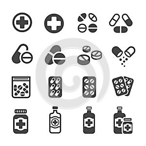 Pill and drug icon set
