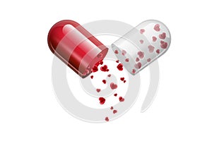 A pill in the form of capsules of red color, isolated on white background. The concept of medicine, treatment, treatment