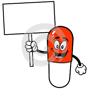 Pill Mascot with Sign