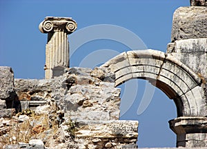 Pillar,arch and ruins in Ephesus,Turkey