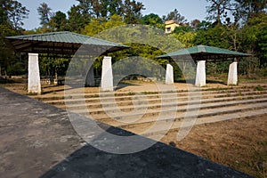 Pillar based canopy shelters in an outdoor park. Dehradun, India