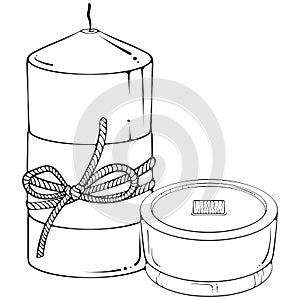 Pillar candle and candle in a glass jar line art