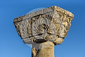Pillar detail of early christian cathedral complex in ruins of ancient Byllis, Illyria, Albania