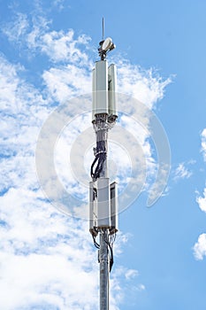 A pillar of one of the cells of cellular communication with antennas and repeaters of the mobile telephone network